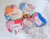 Mother's Day -- PERSONALIZED Heart or Flower Snippet Ornament - Sewn from Recycled Vintage Quilt Piece