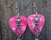 Elegant Cat Charms with Pink Guitar Pick Earrings