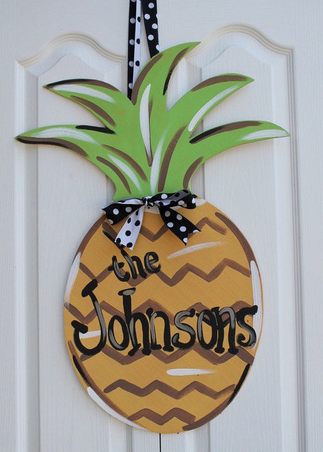 Pineapple Wooden Door Hanger Art- Patriotic Peacock Original