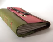 Boho Leather Journal or Sketchbook (med) - Pink and Green Skeleton Key