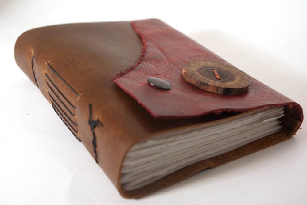 Boho Leather Journal or Sketchbook (chunky)  - Crimson and Oak