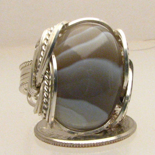 Handmade Sterling Silver Wire Wrap Botswana Agate Ring