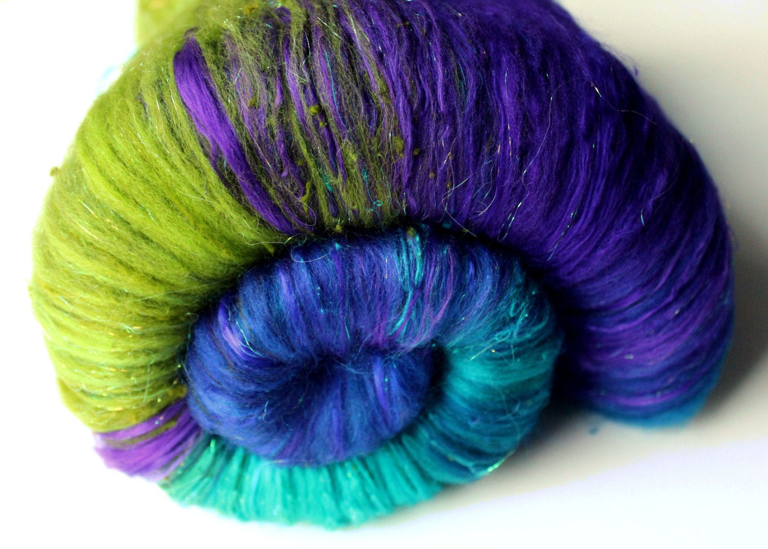 Textured Art Batt Spinning Fiber 4.8 oz Organic Merino - Cormo - Mulberry Silk - Angelina "Feather Goddess"