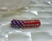1pc Bead American Flag Polymer Clay and Rhinestone Pave Tube red white and blue