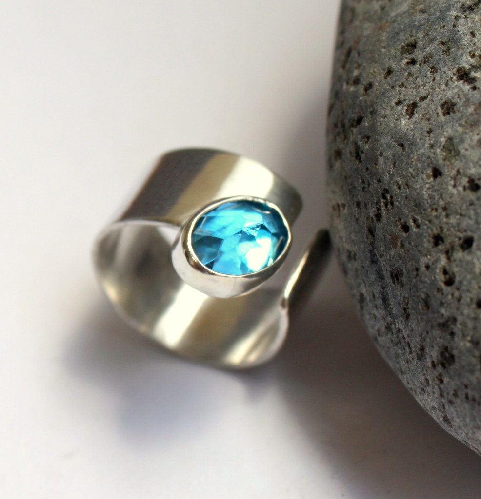 Swiss Blue Topaz Ring Sterling Silver Size 5 To 6 1/2 Ready To Ship