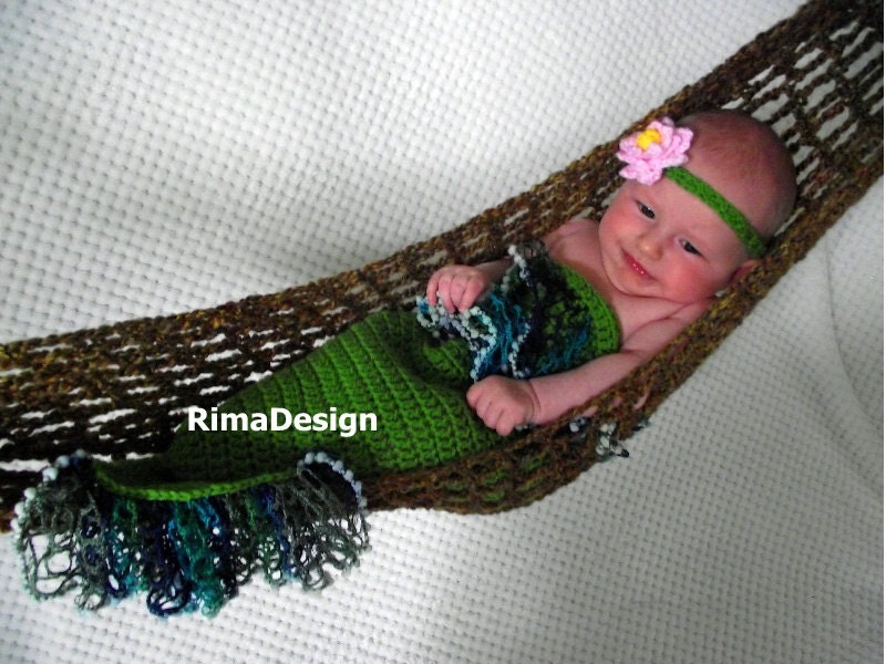 SET of 3 Newborn to 6 months baby girl mermaid fish tail and Headband hammock/net boy photography props handmade