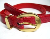Vintage 80s Red Snakeskin  Skinny Belt