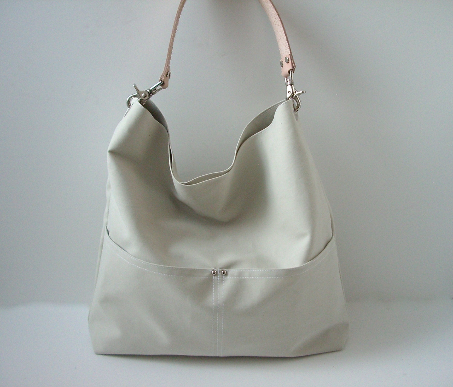 Casual, Simple Tote Bag, Bucket Tote - Neutral Stone Color with Leather for Women