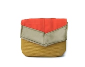 travel clutch // neon coral canvas - metallic gold vegan leather - golden yellow mesh vinyl // cosmetics bag with mirror - makeup bag