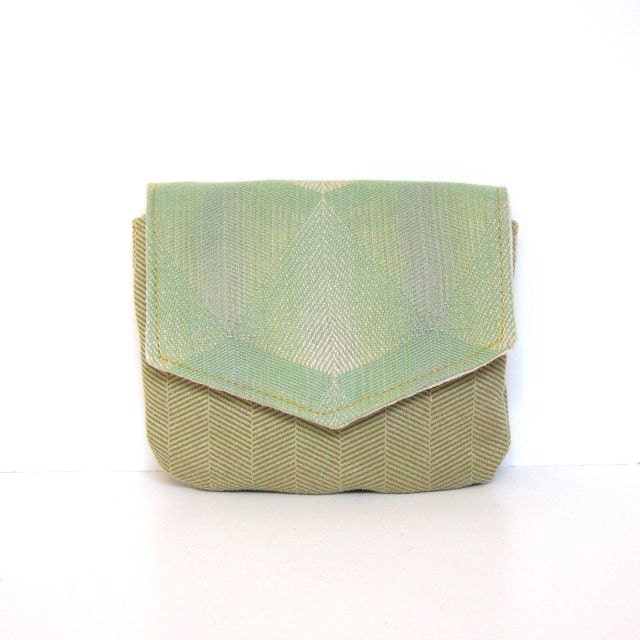 travel clutch // pale spring green herringbone canvas - art deco mint green canvas // cosmetics bag with mirror - mini clutch