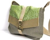 satchel // olive and cream tweed - vintage green floral brocade - mushroom vegan leather // cross body bag - small messenger