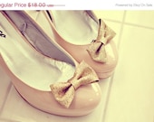 ON SALE gold sparkle glitter bow shoes clips. anthropologie. In Stock and ready to ship.