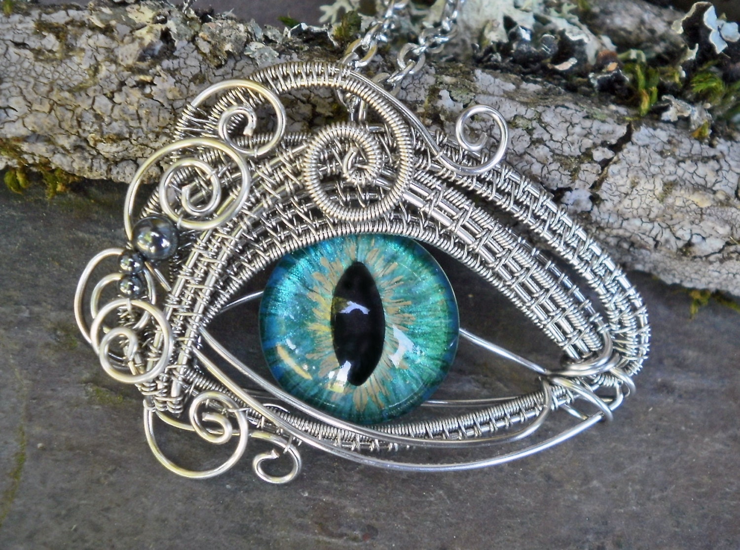 Gothic Steampunk Evil Cat Eye Pendant by Twisted Sister Arts
