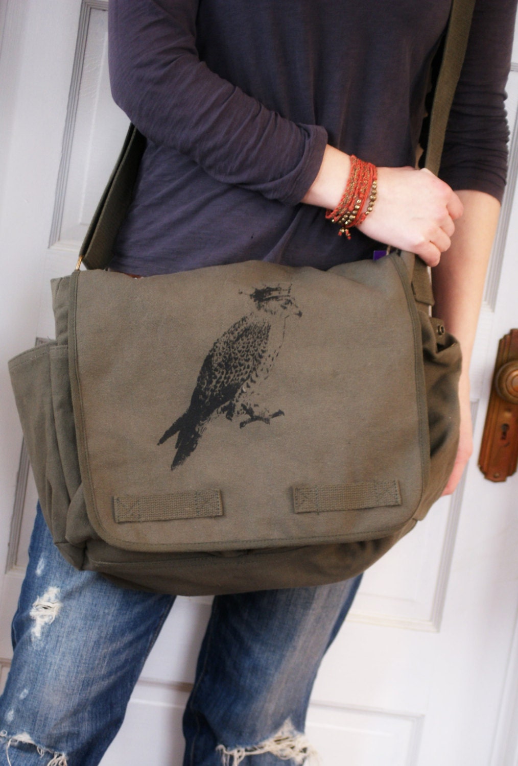 Olive Drab Heavy Duty Messenger with Original Crowned Falcon