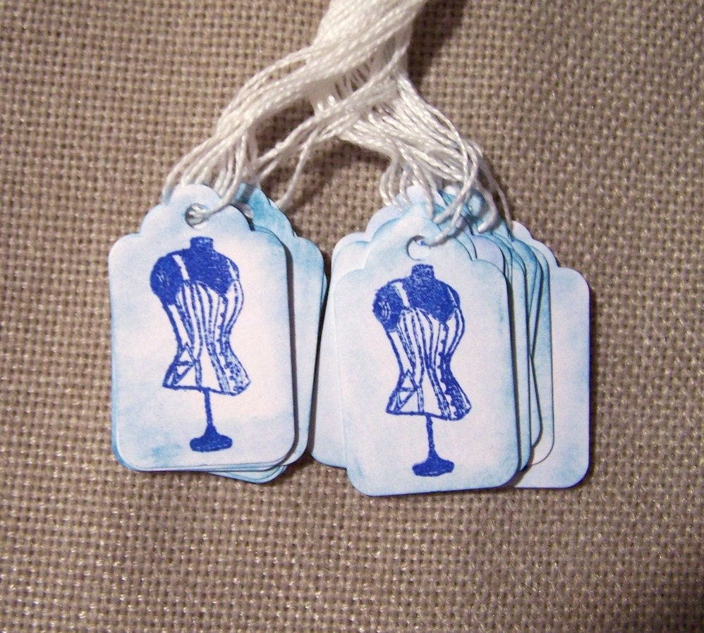 Rustic prim shabby Vintage Dress Form Mannequin handstamped vintage style gift favoe price tags Set of 25