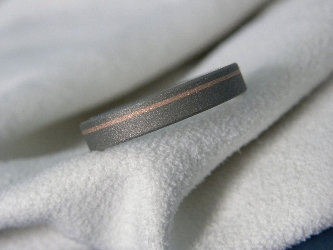 Titanium Ring Pinstripe Rose Gold Sandblasted Finish 4mm size 4.5 Clearance