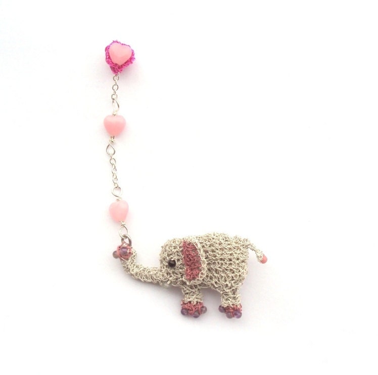 White elephant double brooch with hearts