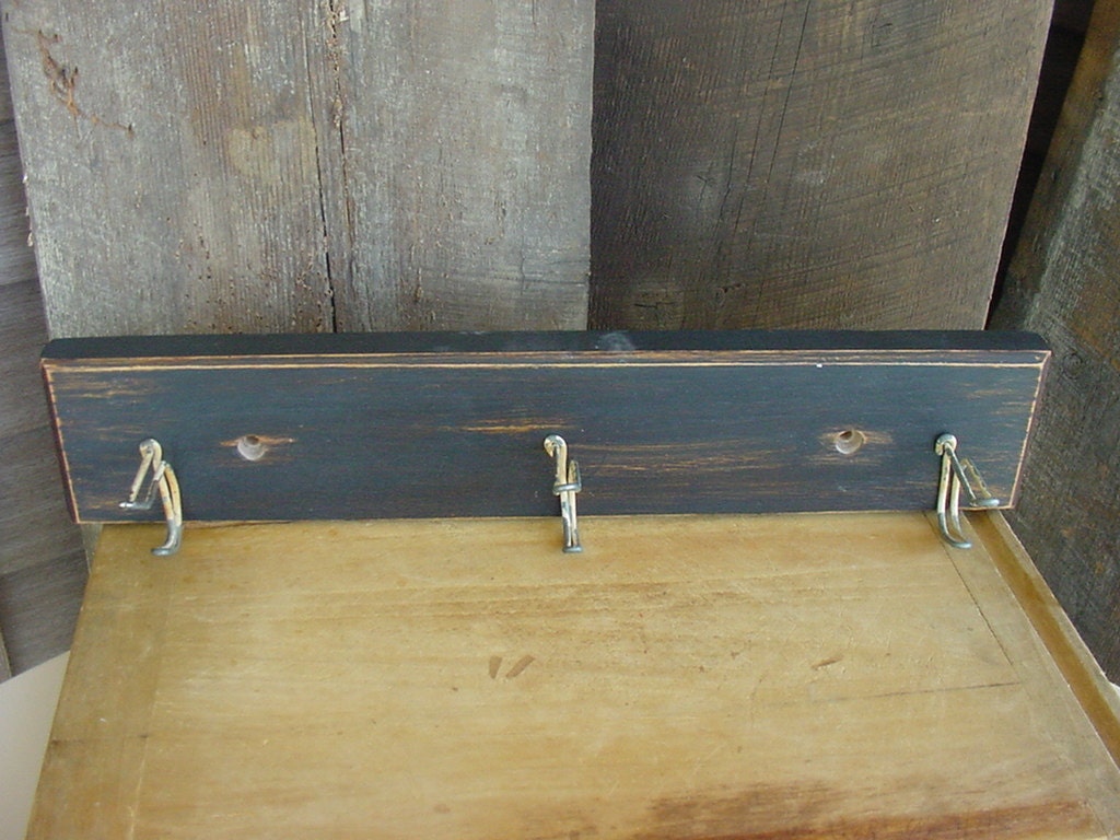 Distressed Black Wall Coat Rack Vintage Hooks on Board