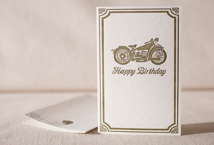 Letterpress Greeting Card - Vintage Birthday. Bamboo paper, kraft paper envelope, C4-V2