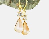 Frosted Pink Glass and Clear Crystal Earrings, Swaroski Crystal Earrings, Color Rhinestone Earrings, Vintage Crystal Earrings