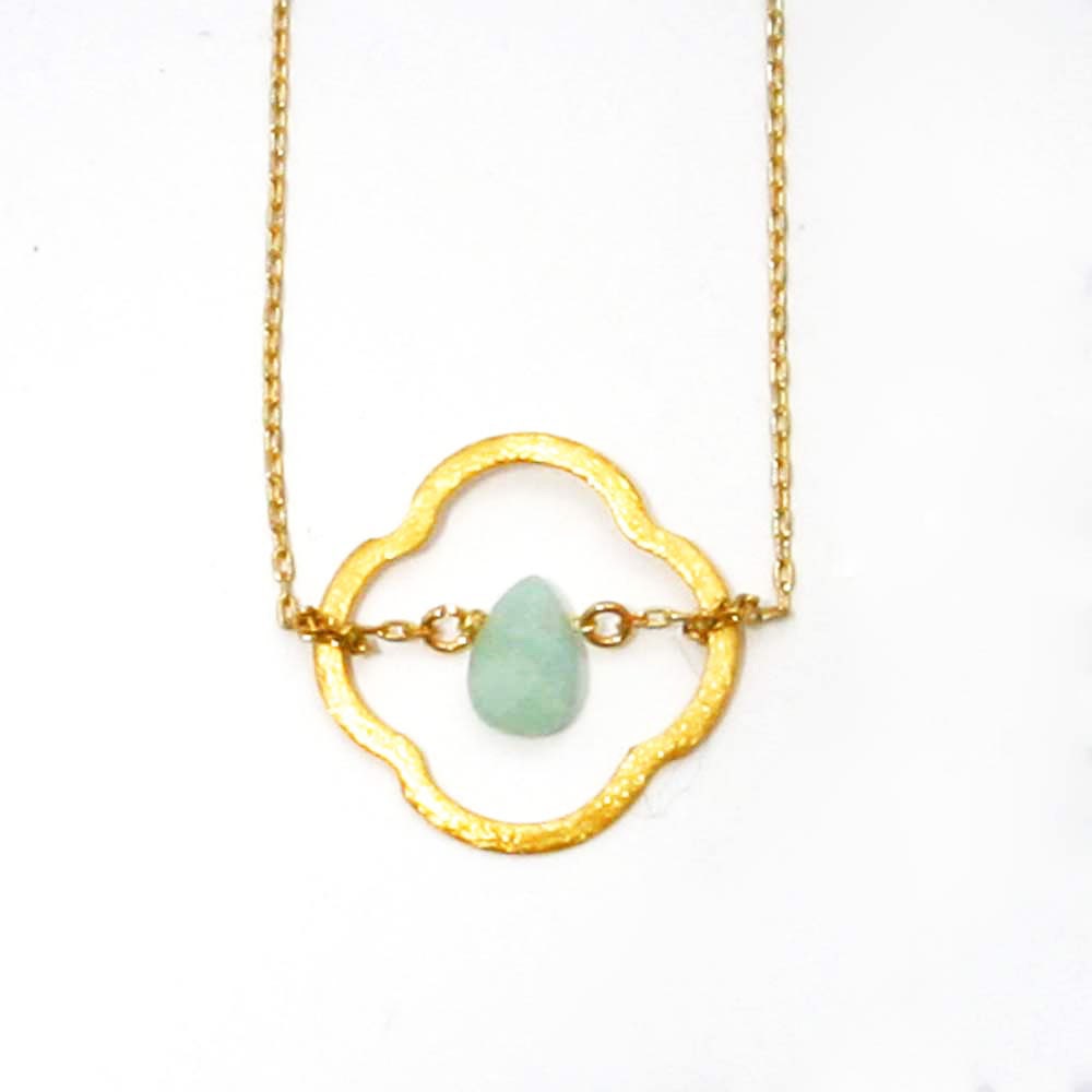 Amazonite and Gold Clover Necklace, Vermeil Quaterfoil Necklace, Aqua and Gold Necklace