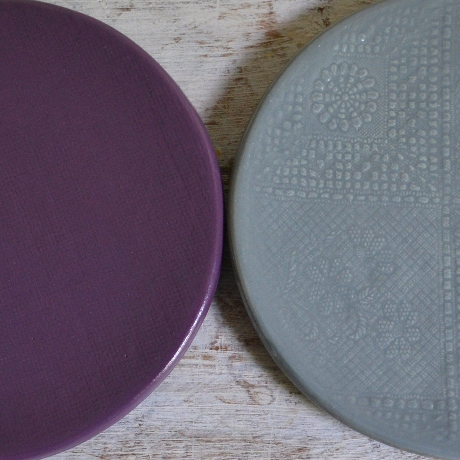 2 Breakfast Plates - Grey and Purple- 2 small plates - Wobbly Plates Series