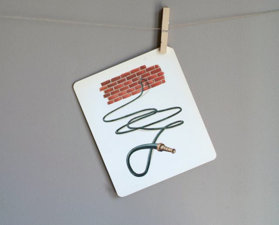 Vintage 1950s Flash Card, Garden Hose, Garden, Home Decor, Spring Garden, Garden Tool, Ephemera, Education and Home Schooling