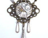 Steampunk Filigree OOAK Necklace Edwardian Victorian Vintage Wittnauer Watch Movement Asymmetrical Exclusive Design By Mystic Pieces