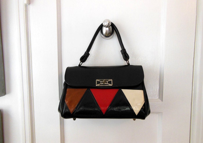 60s purse / Mod Argyle Vegan Vixen Vintage 1960's Faux  Bag