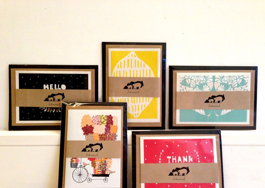 Any 5 Folded Cards - Greeting Card / Kraft Envelope - Thank you - Birthday - Anniversary - I love you - Hello