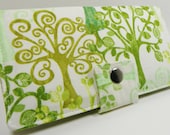 Handmade Long Wallet  BiFold Clutch -Love a tree Organic Cotton
