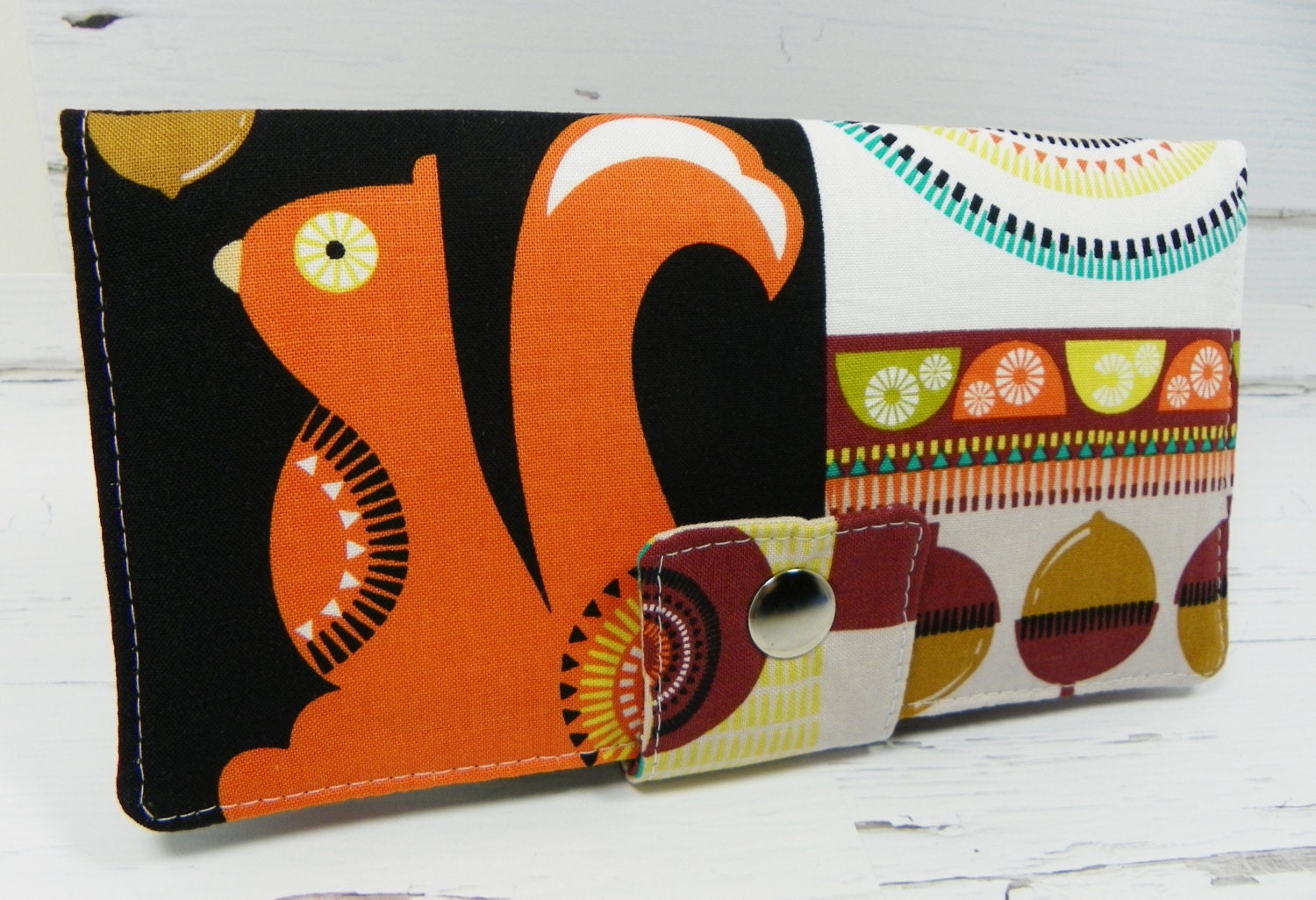 Handmade Long Wallet  BiFold Clutch -  Large orange squirrel wallet
