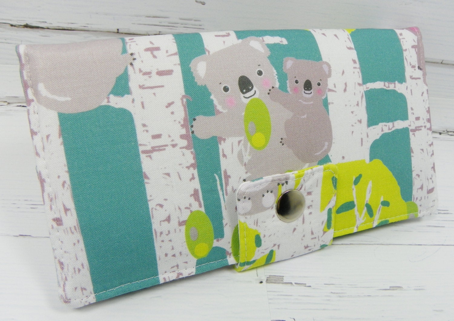 Handmade Long Wallet  BiFold Clutch - koalas in the trees
