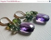 HUGE SALE 20% OFF Heavenly cushion cut Amethyst and tourmaline cluster earrings