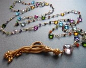Spring Break Long Multi-gem tassel necklace