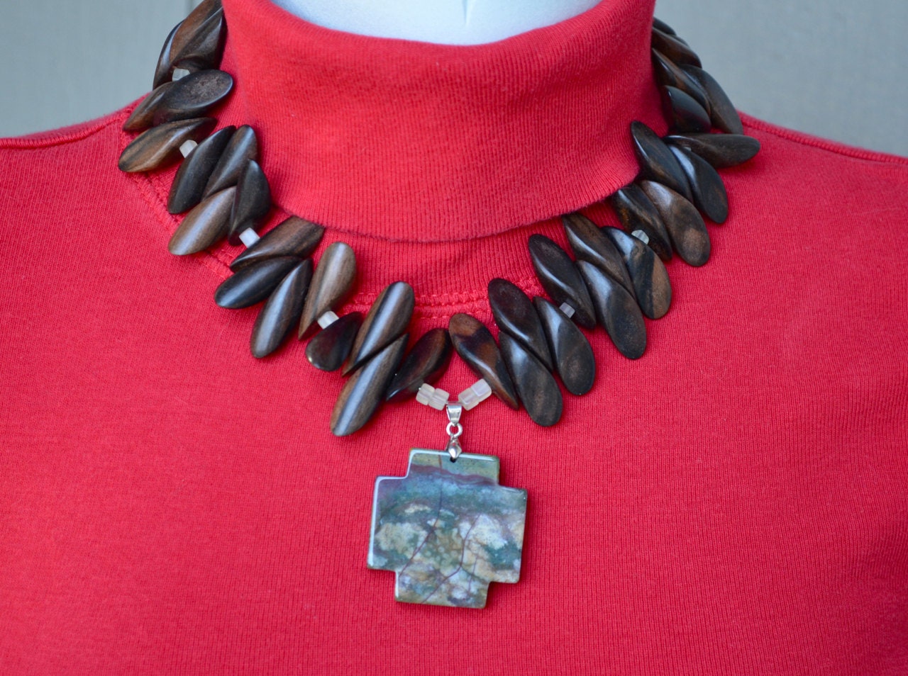 Wood, Picasso Jasper and New Jade Necklace