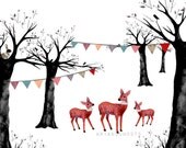 Festive Forest - Digital Illustration Art Print 10x8