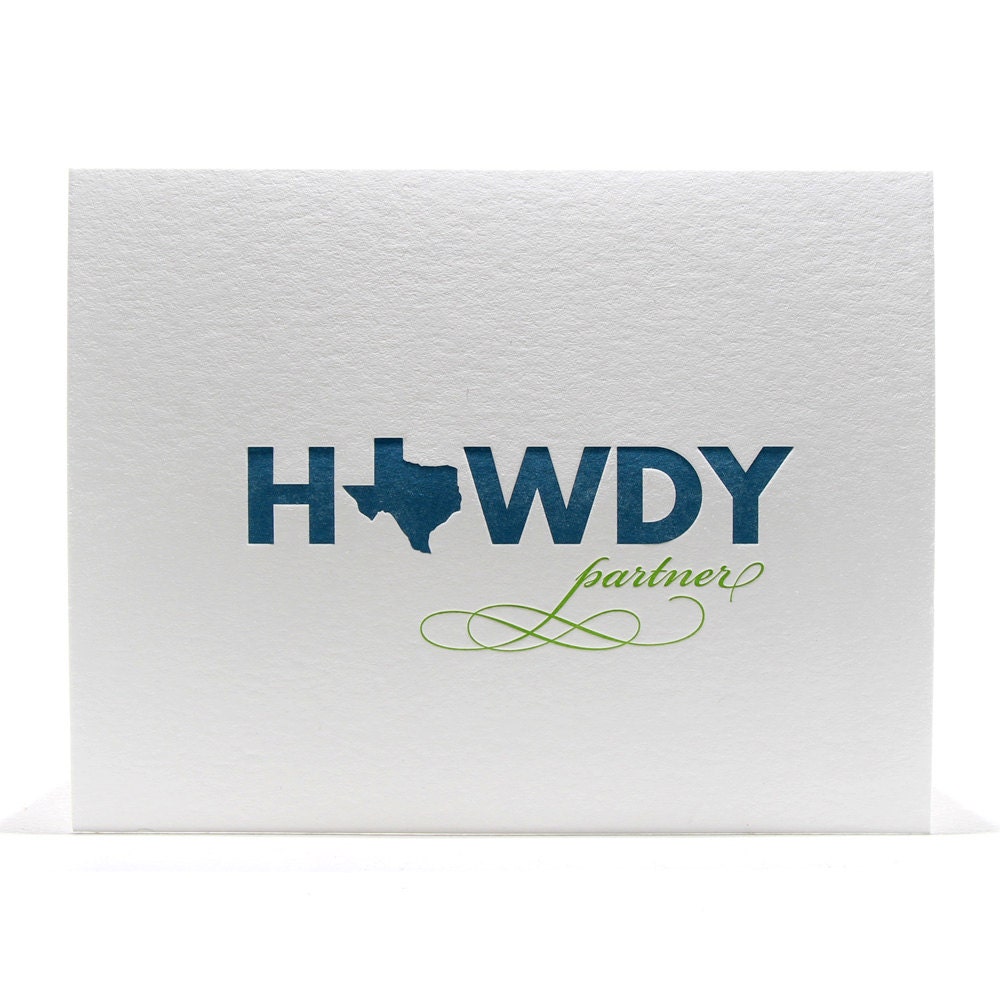 Howdy Partner Letterpress Card in Navy/Green