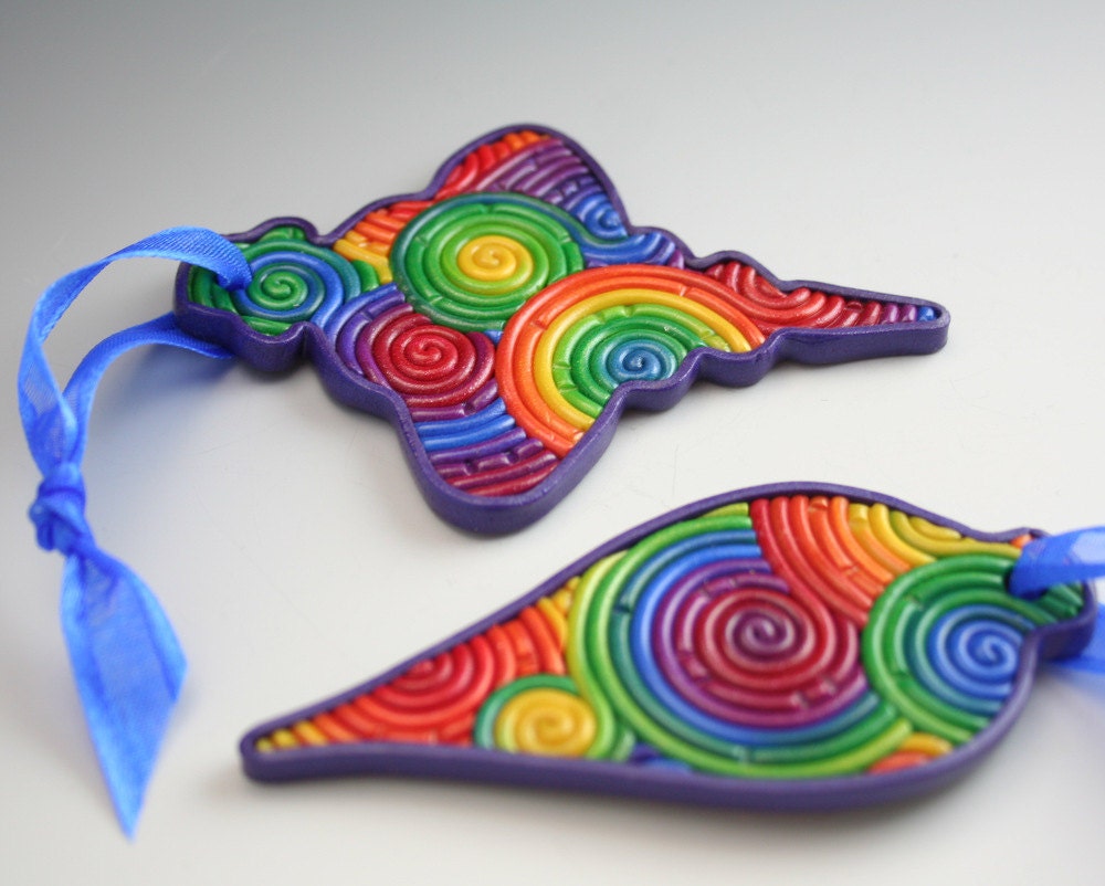 SALE Retro Christmas Ornament Set in Rainbow Polymer Clay Filigree