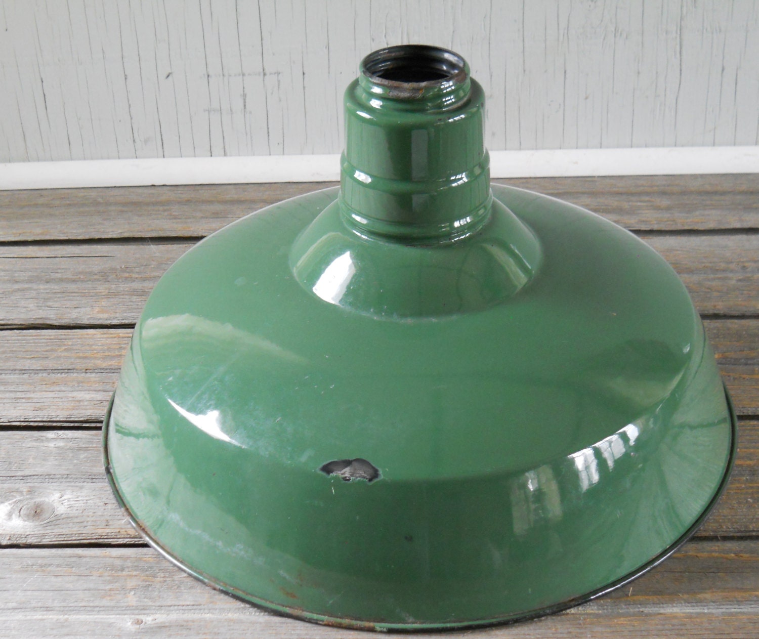 Vintage Green Enamel Barn Gas Station Light Shade