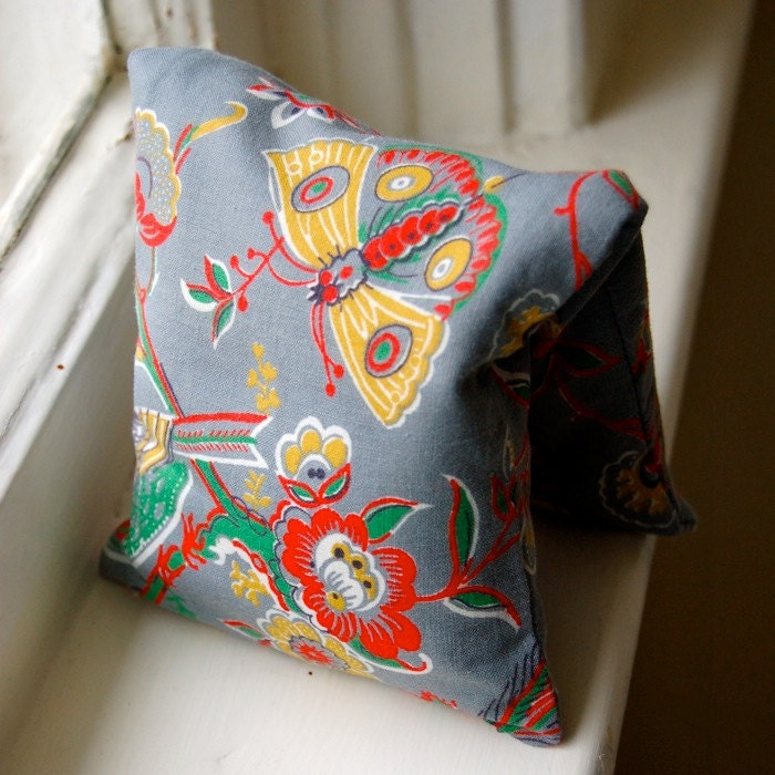 Lavender Dream Pillow: Vintage Grey Butterfly Fabric