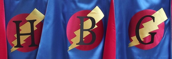 1 SuperHero Cape with Lightning Bolt Blue and Red PERSONALIZED Kids or Toddler size Super Hero Cape With Initial Il_570xn