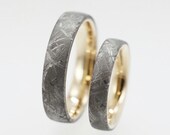 Solid Meteorite Inlaid Yellow Gold Ring Set