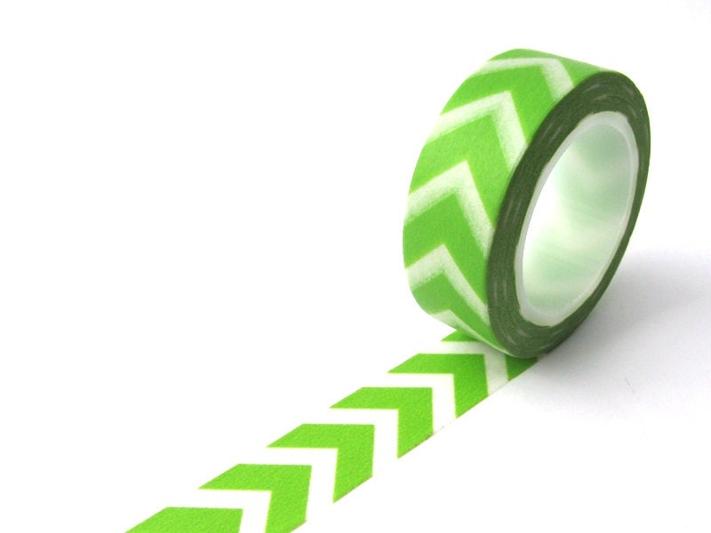 Washi Tape - Bright Green Zig Zag Pattern - 15mm x 10 metres - High Quality Masking Tape