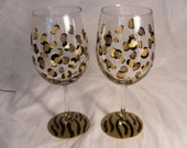 painted gold leopard and zebra wine glasses - perfect for bridesmaid or bridal shower or birthday