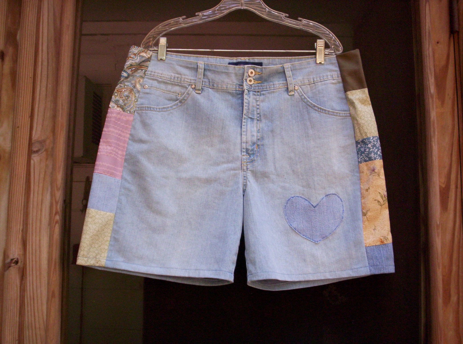PATCHWORK JEAN SHORTS Handmade Upcycled Hippie Heart