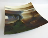 Square Fused Glass Plate in French Vanilla, Brown and Aqua