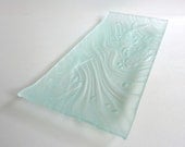 Glass Koi Fish Imprinted Platter in Pale Blue Tint