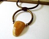Statement Necklace. Chunky Yellow Aventurine Stone & Vintage Brass.