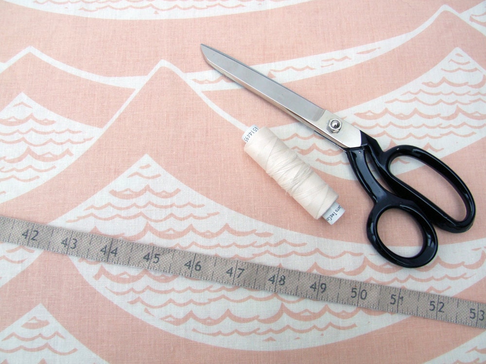Hand Printed Fabric Rose Pink Waves Hemp Organic Cotton Fat Quarter